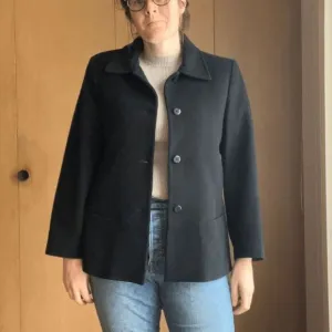 Old Money Timeless Black Mid-weight Wool Button-Up Coat Jacket Size L