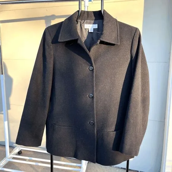 Old Money Timeless Black Mid-weight Wool Button-Up Coat Jacket Size L