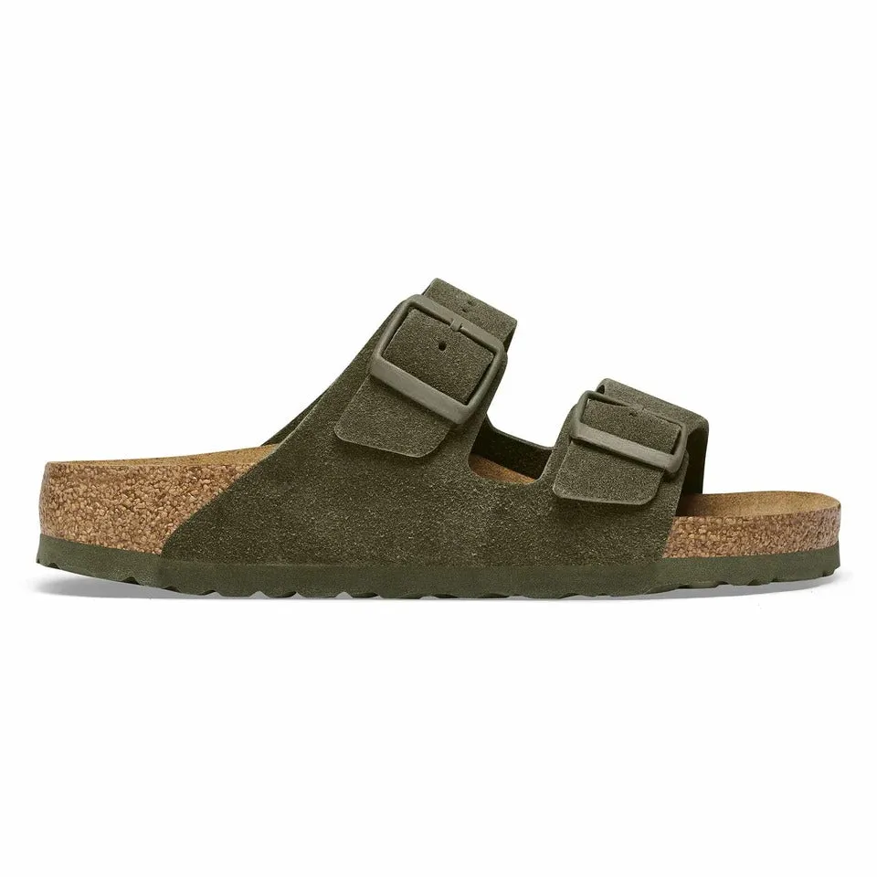Olive Green Suede Leather Ease Comfort Slippers with Buckle - Slippers