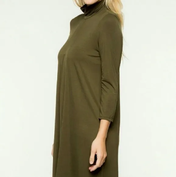 💖OLIVE MOCK NECK RAYON MODAL SPAN DRESS