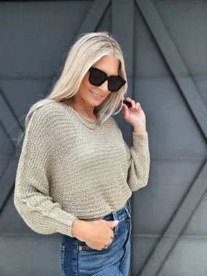 Open Knit Pullover Sweater In Sage