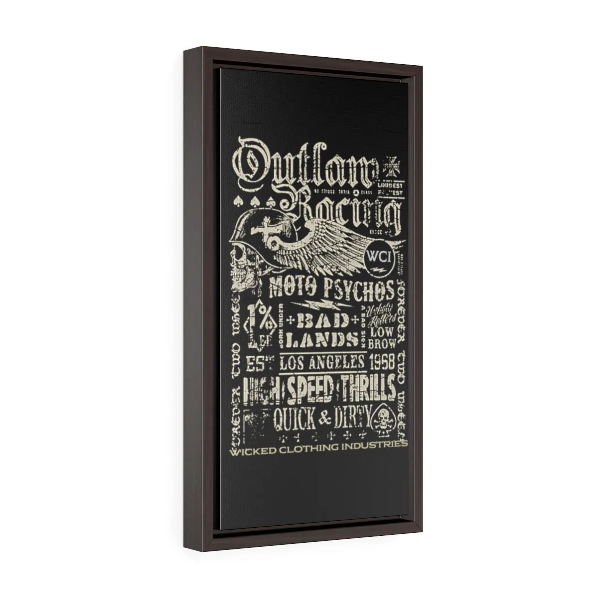 Outlaw Racing/ Faded White/Vertical Framed  Wrap Canvas