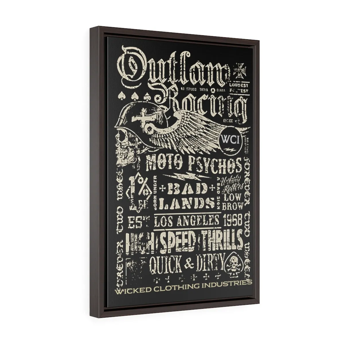 Outlaw Racing/ Faded White/Vertical Framed  Wrap Canvas