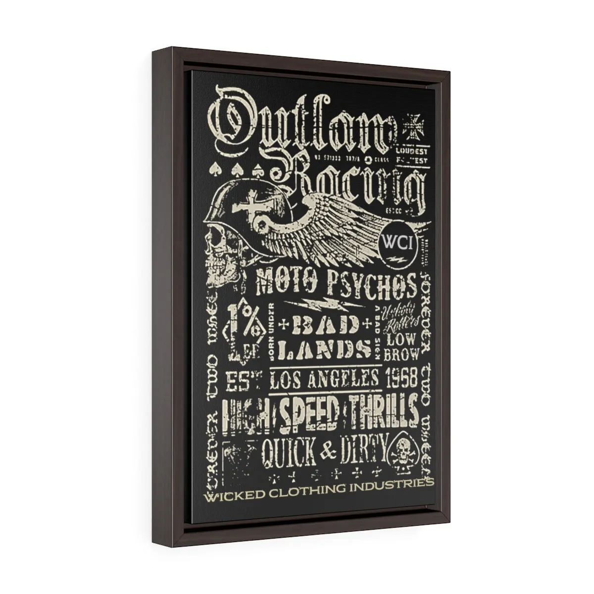Outlaw Racing/ Faded White/Vertical Framed  Wrap Canvas