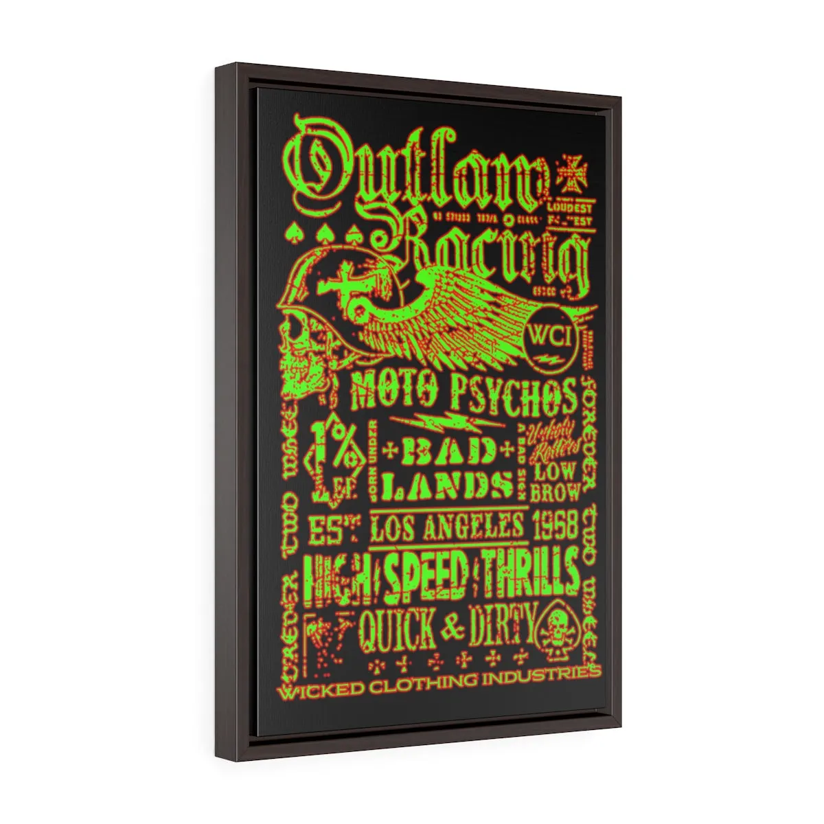 Outlaw Racing/Green/Red/Vertical Framed Wrap Canvas
