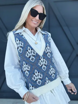 Oversized Aztec Sweater Vest In Blue