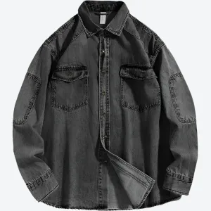 Oversized Button-Up Long Sleeve Denim Shirts