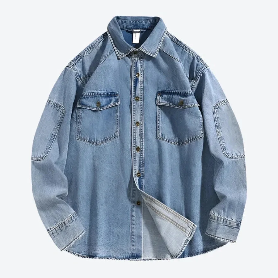 Oversized Button-Up Long Sleeve Denim Shirts