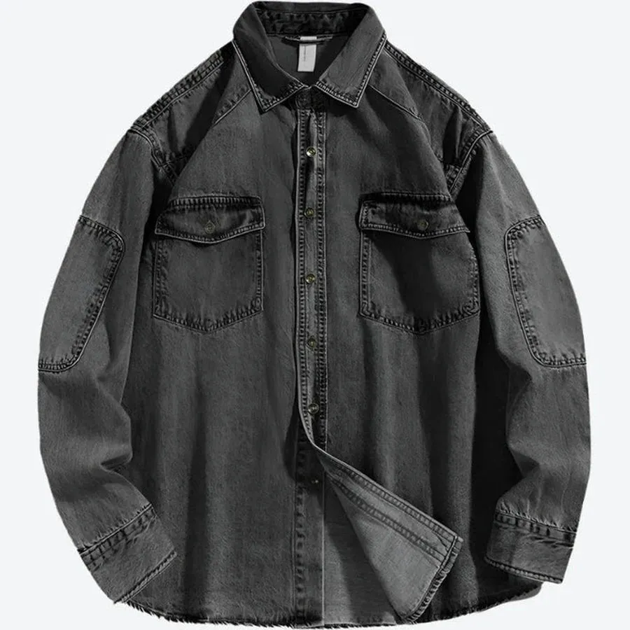 Oversized Button-Up Long Sleeve Denim Shirts