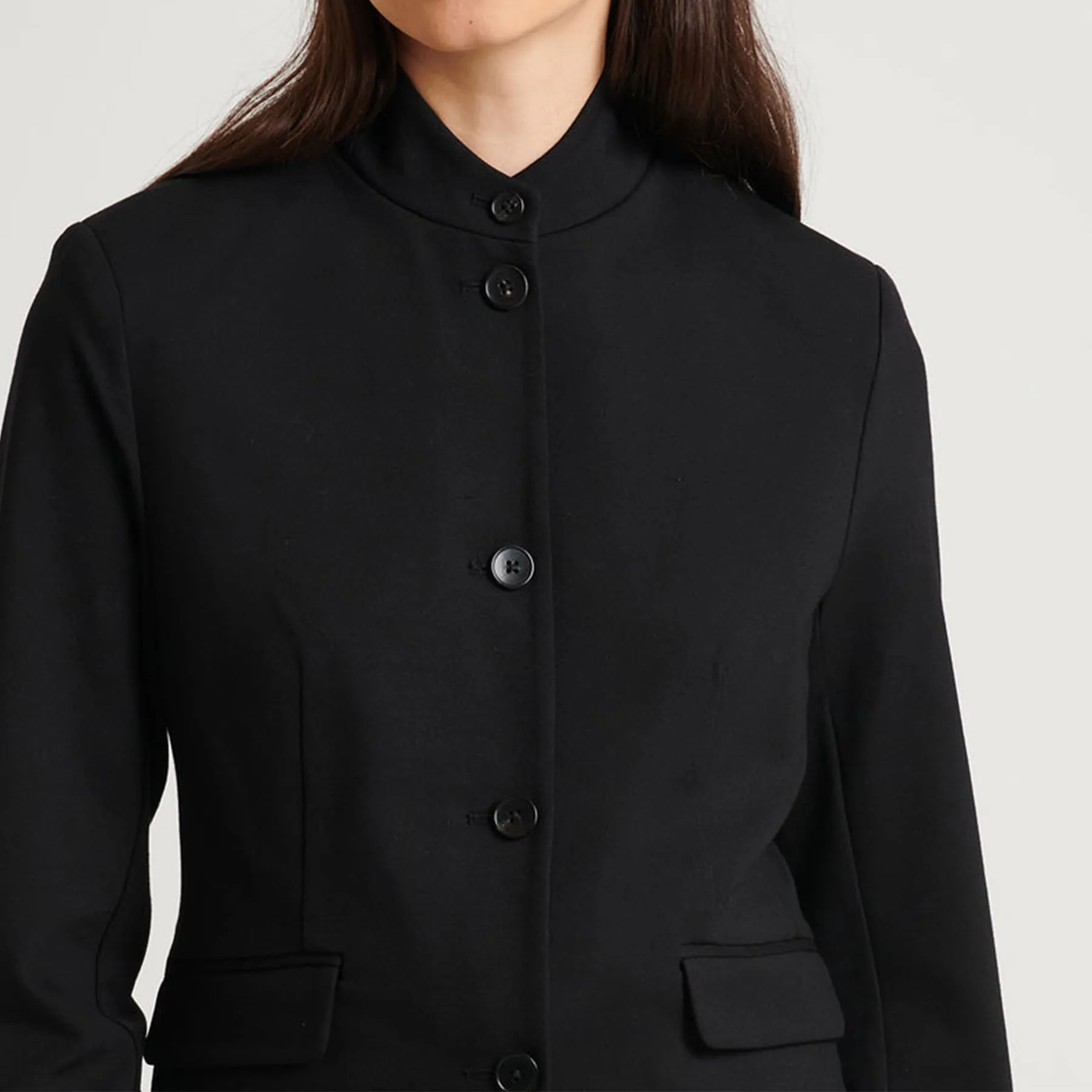 Patrick Assaraf Ponte Collarless Single Breasted Blazer - Black