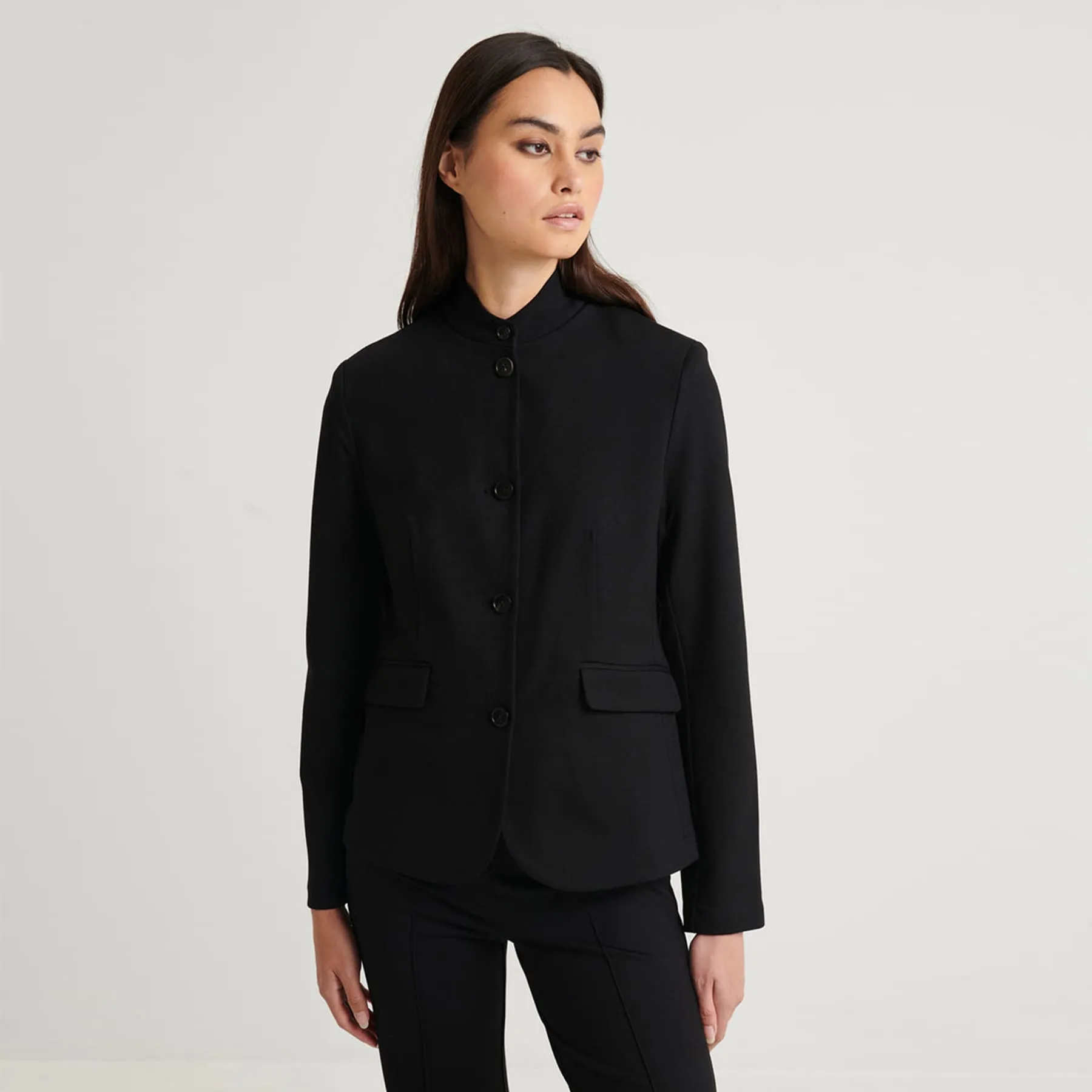 Patrick Assaraf Ponte Collarless Single Breasted Blazer - Black