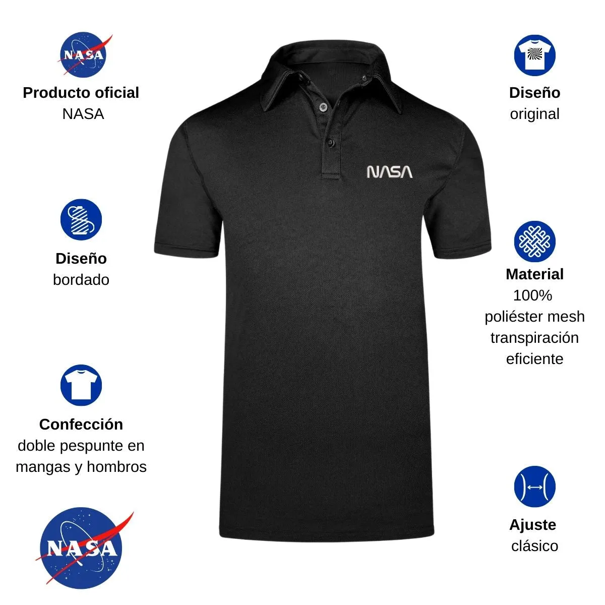 Playera Tipo Polo Hombre Nasa Worm Mono Bordado