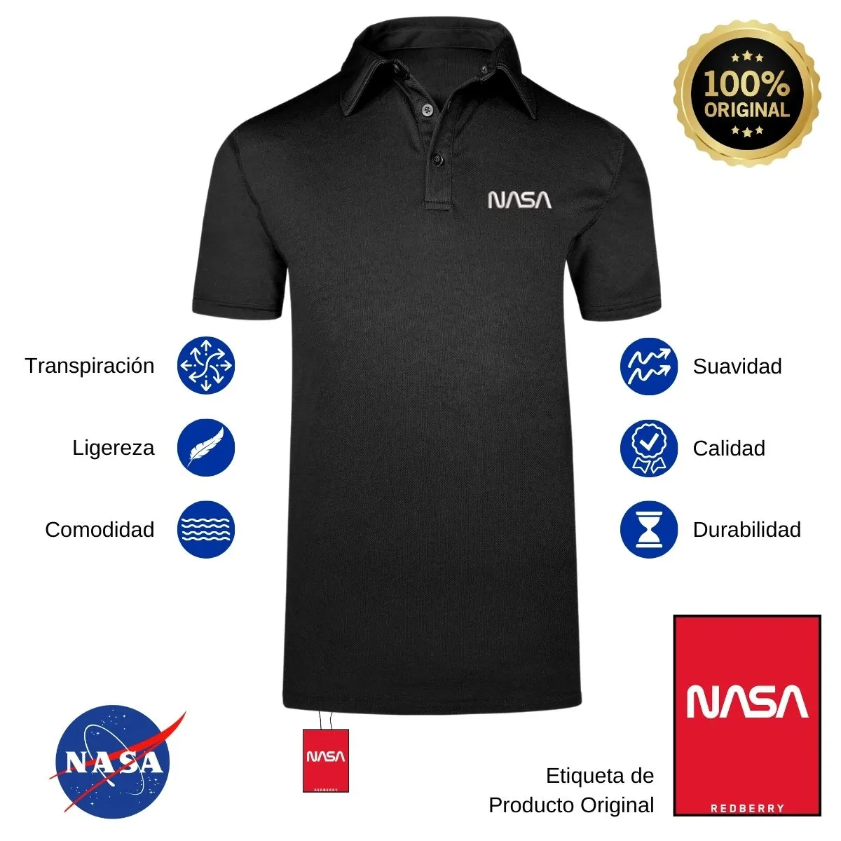 Playera Tipo Polo Hombre Nasa Worm Mono Bordado