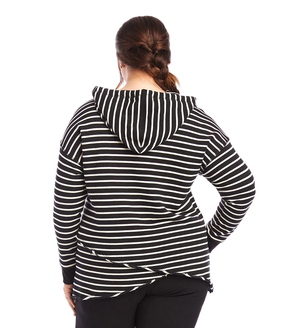 Plus Size Stripe Asymmetric Hem Hoodie