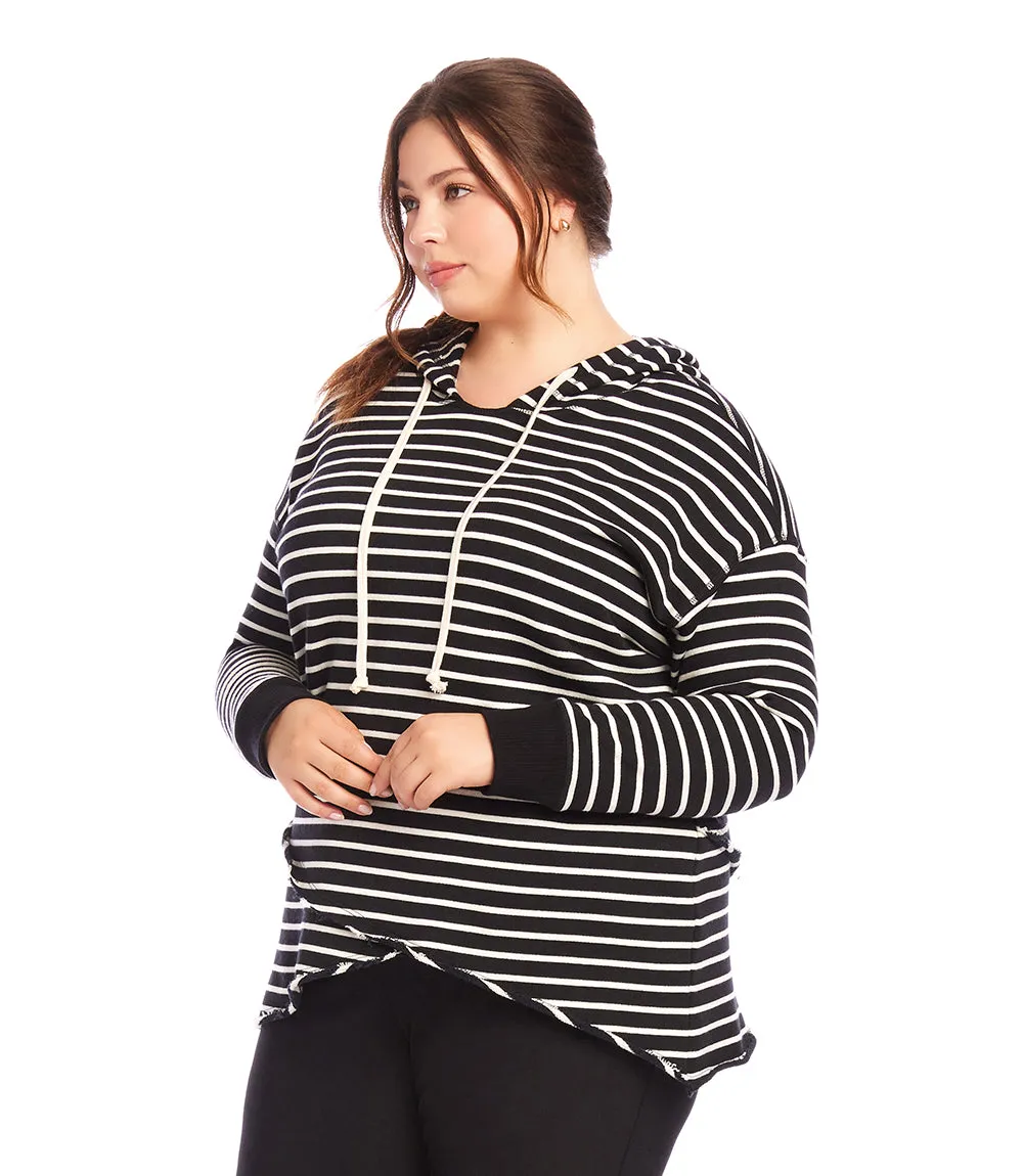 Plus Size Stripe Asymmetric Hem Hoodie