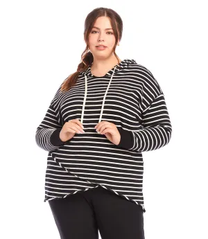 Plus Size Stripe Asymmetric Hem Hoodie