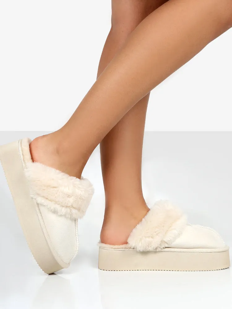 Plush Faux Suede Platform Slider