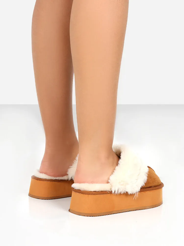 Plush Faux Suede Platform Slider