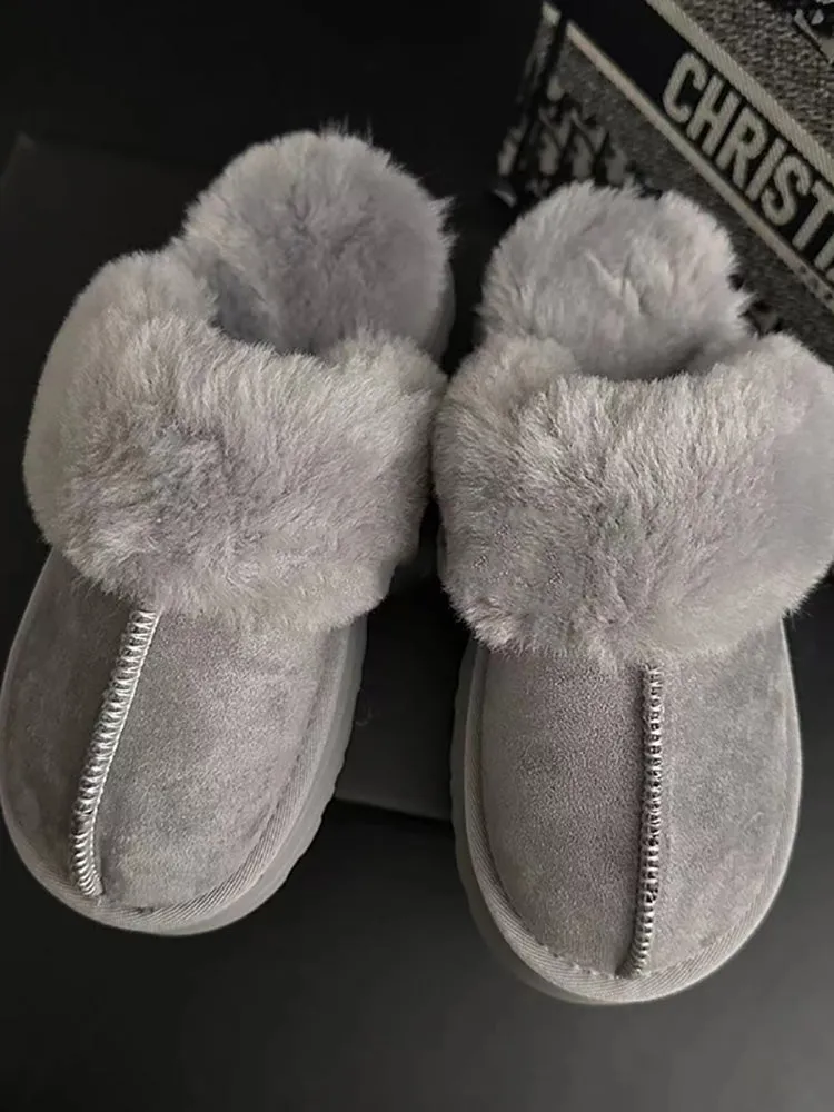 Plush Faux Suede Platform Slider
