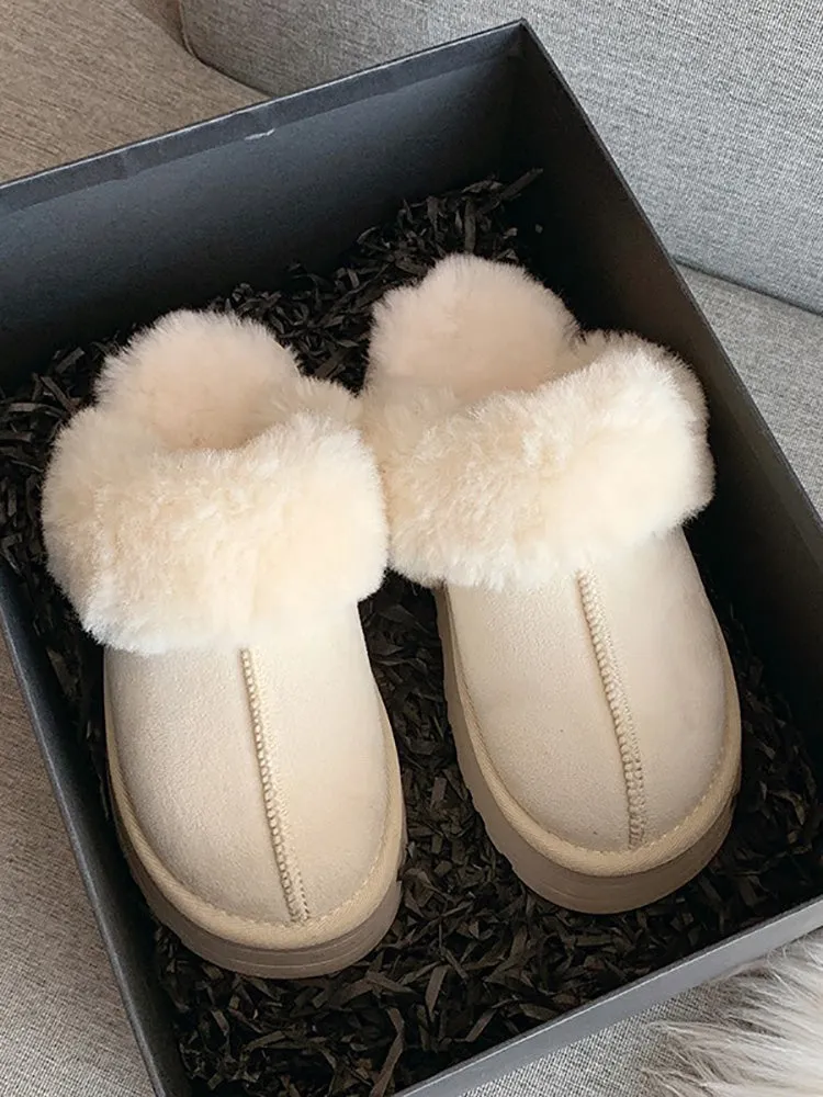 Plush Faux Suede Platform Slider