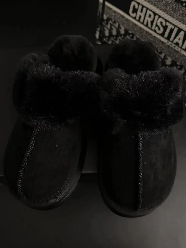 Plush Faux Suede Platform Slider