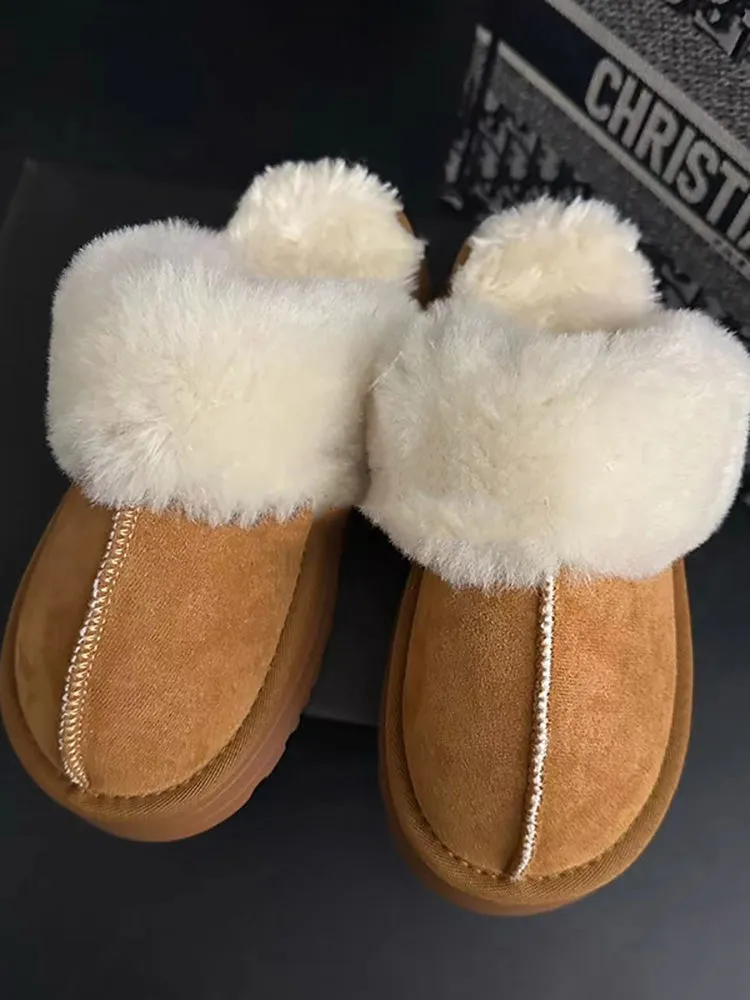 Plush Faux Suede Platform Slider