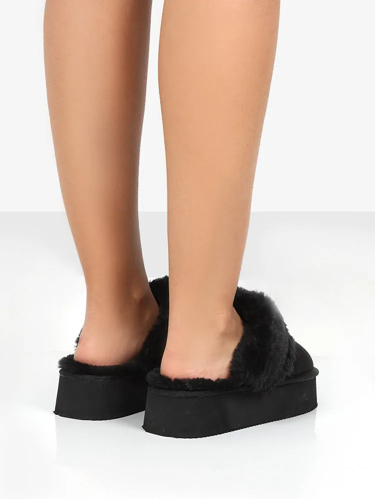 Plush Faux Suede Platform Slider