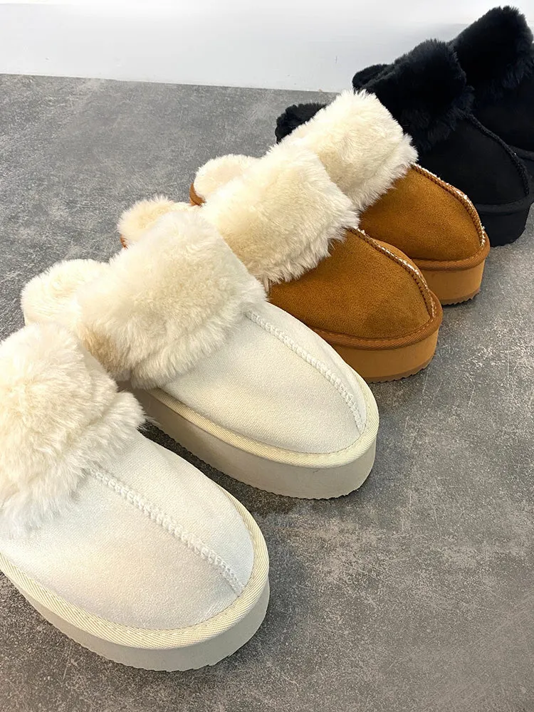 Plush Faux Suede Platform Slider