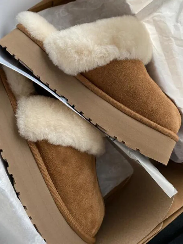 Plush Faux Suede Platform Slider