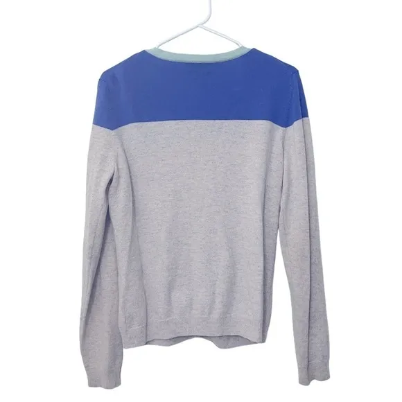 Pure Collection Cashmere Color Block Cardigan Sweater | Grey Blue | Size M