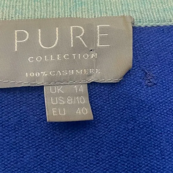 Pure Collection Cashmere Color Block Cardigan Sweater | Grey Blue | Size M