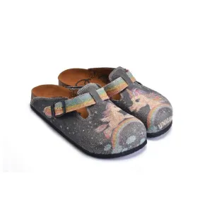 Rainbow and Black, Bright, Pink Unicorn Patterned Clogs - CAL1302