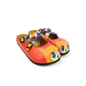 Red and Orange Colored Cute Cat Patterned Clogs - WCAL169