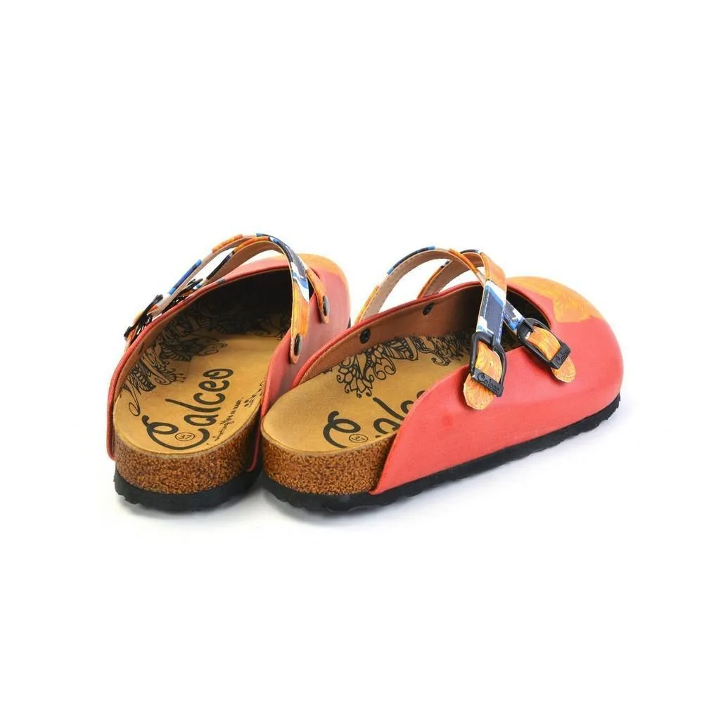 Red and Orange Colored Cute Cat Patterned Clogs - WCAL169