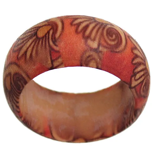 Red Wooden Floral Swirl Bohemian Ring