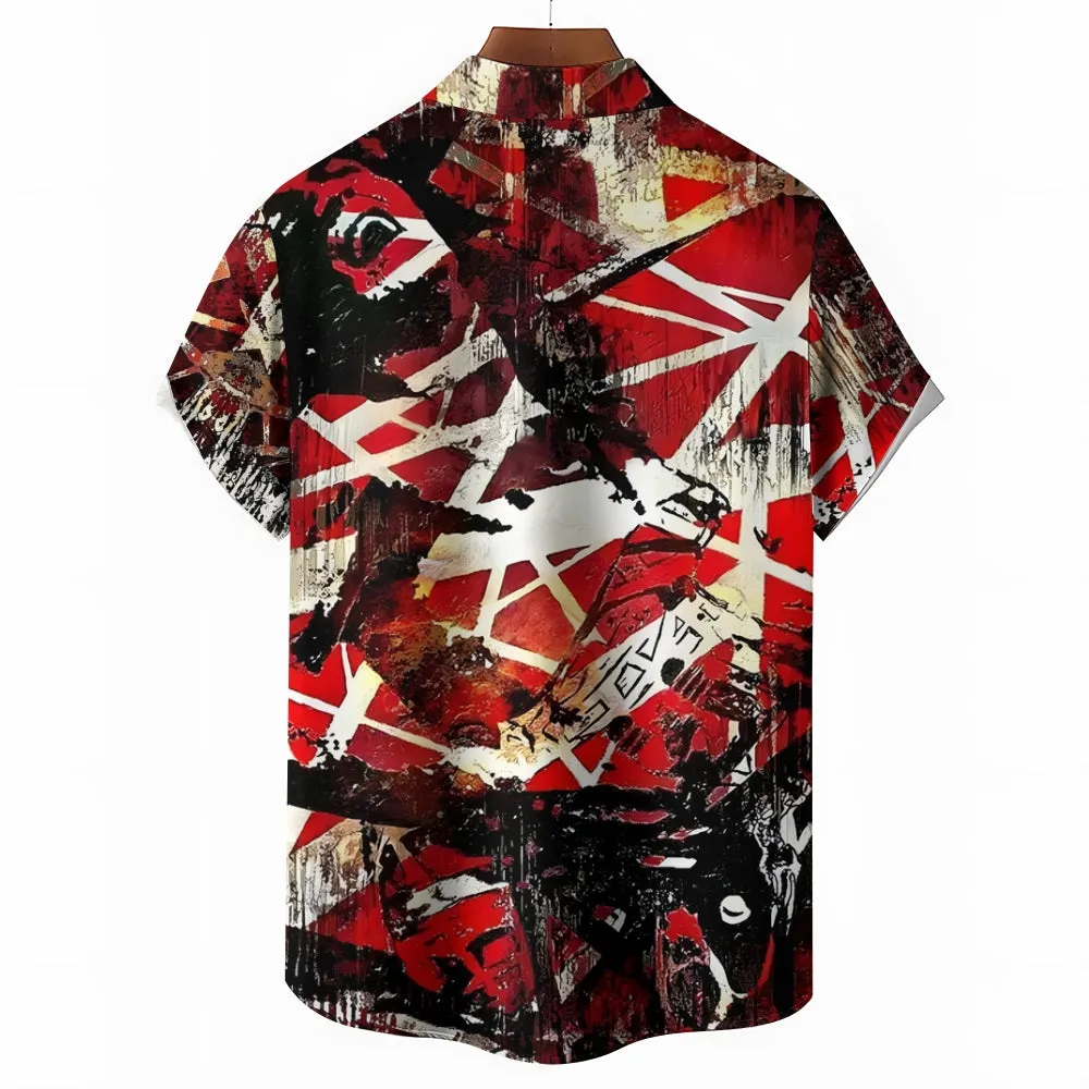 Retro Classic Electric Guitar Frankenstrat Casual Short Sleeve Shirt 2404000707