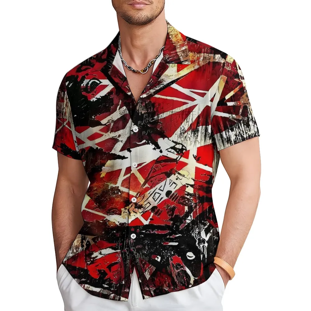Retro Classic Electric Guitar Frankenstrat Casual Short Sleeve Shirt 2404000707