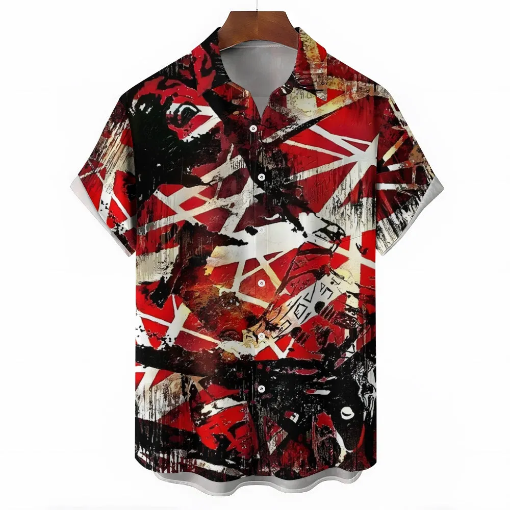 Retro Classic Electric Guitar Frankenstrat Casual Short Sleeve Shirt 2404000707