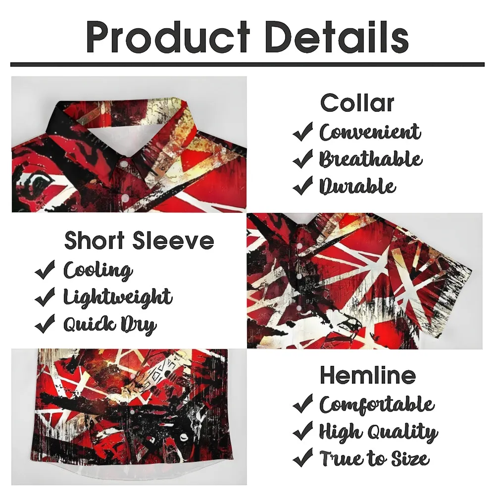 Retro Classic Electric Guitar Frankenstrat Casual Short Sleeve Shirt 2404000707