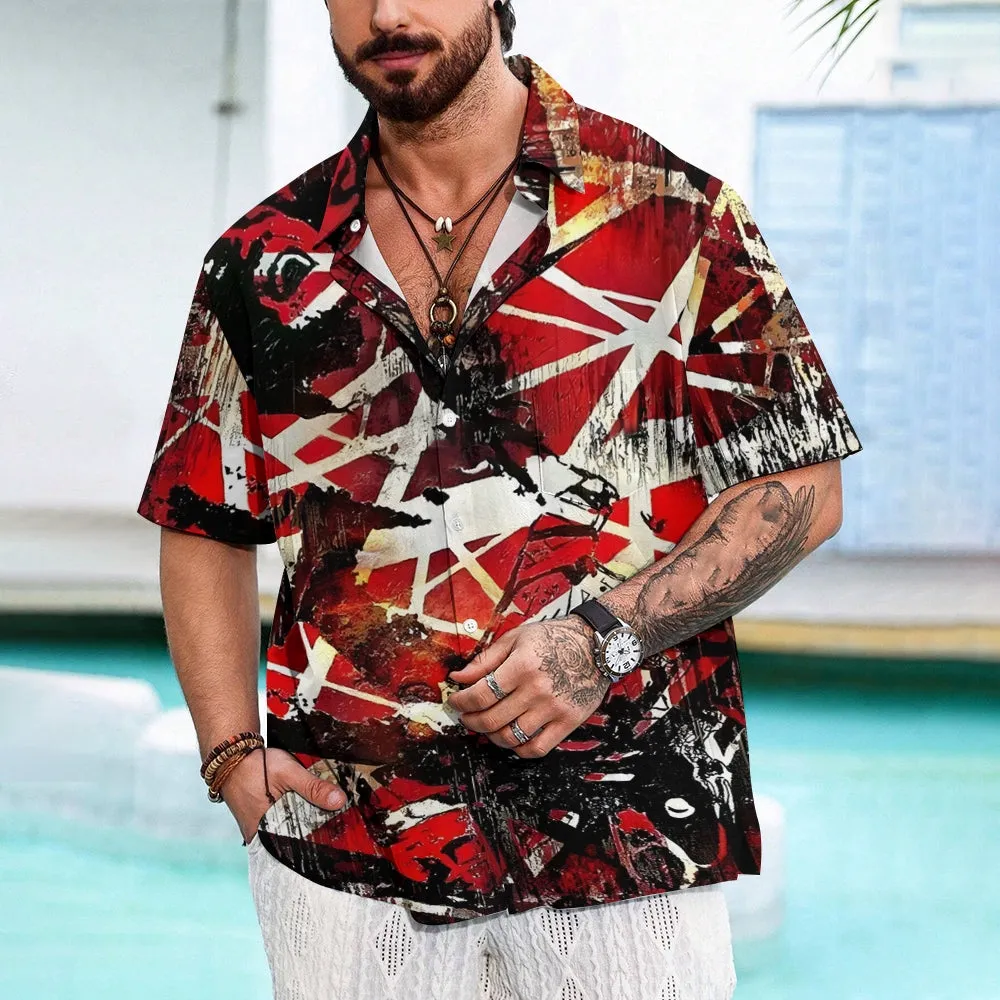 Retro Classic Electric Guitar Frankenstrat Casual Short Sleeve Shirt 2404000707
