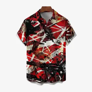Retro Classic Electric Guitar Frankenstrat Casual Short Sleeve Shirt 2404000707