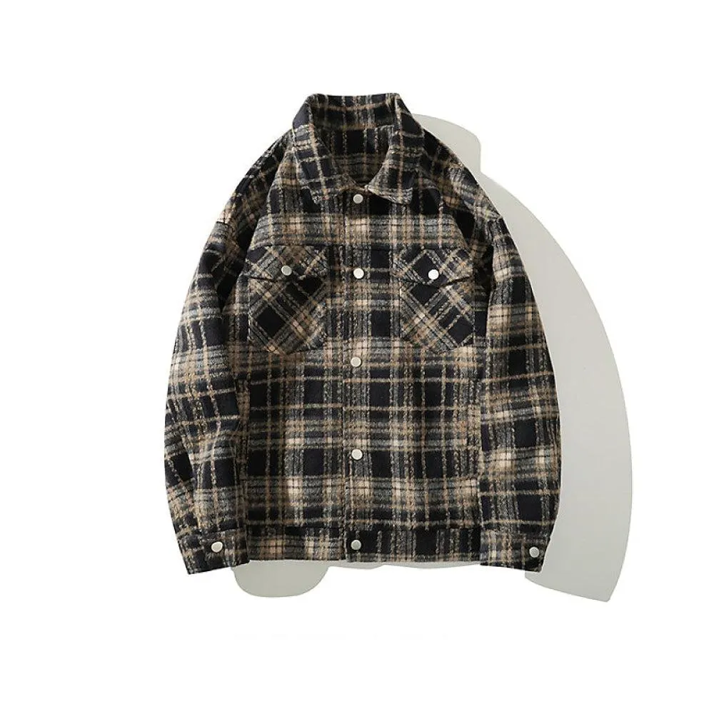 Retro Plaid Casual Lapel Shirt Jacket