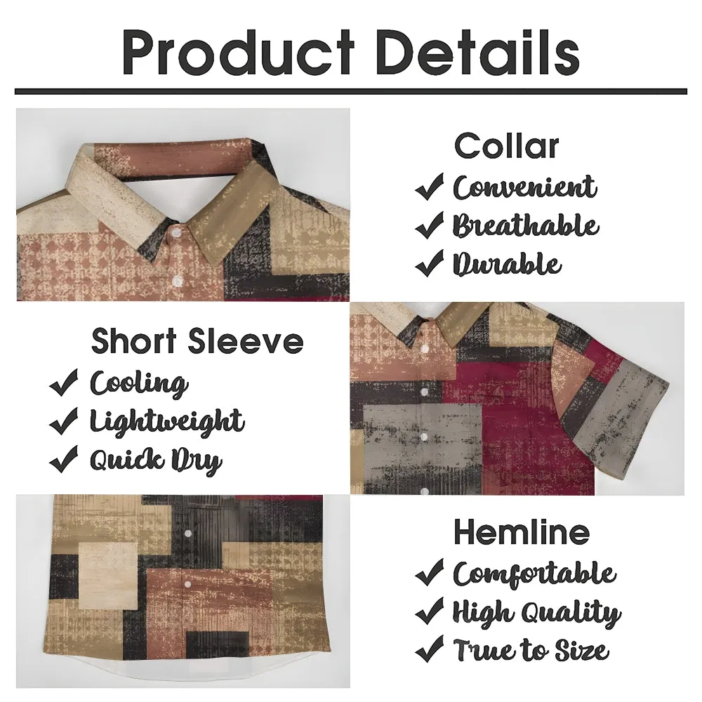Retro Texture Patchwork Casual Short Sleeve Shirt 2402000133