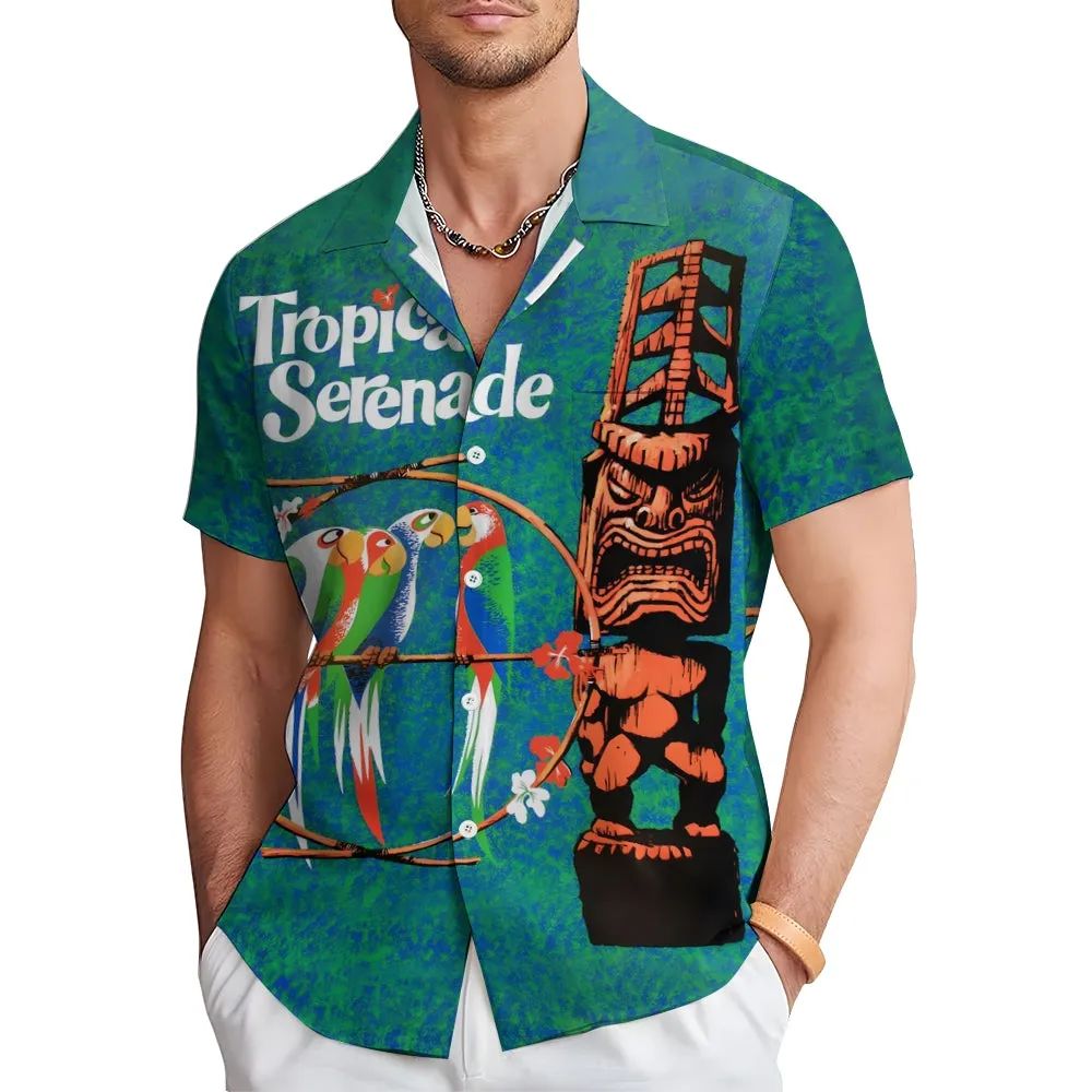 Retro Tiki Art Casual Short Sleeve Shirt 2402000165