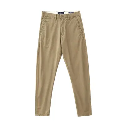 Retro Twill Amekaji Chino Pants - Men's 97% Cotton Washed Old Slim Straight Elastic Business Casual Pants