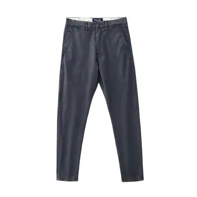 Retro Twill Amekaji Chino Pants - Men's 97% Cotton Washed Old Slim Straight Elastic Business Casual Pants