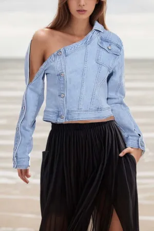 Retro Washed Old Off-shoulder Denim shirt