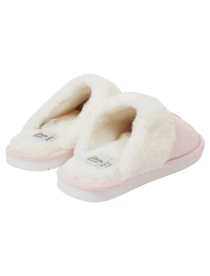Rio Faux Suede Mule Slippers with Faux Fur Lining & Trim Light Pink