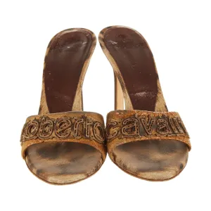 Roberto Cavalli Brown Cheetah Print Logo Heels