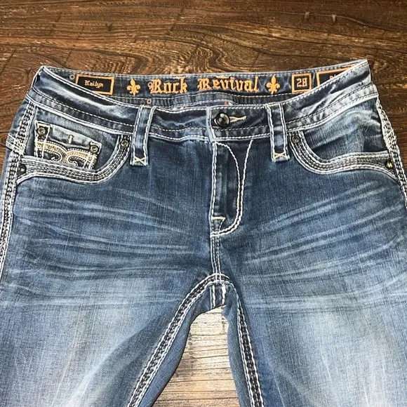 Rock Revival Kailyn Embellished Denim Jeans Size 28